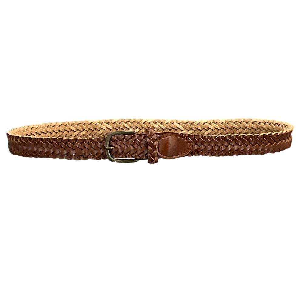 Western Brown Leather Braided Woven Brass Buckle Belt Women  L / 34”